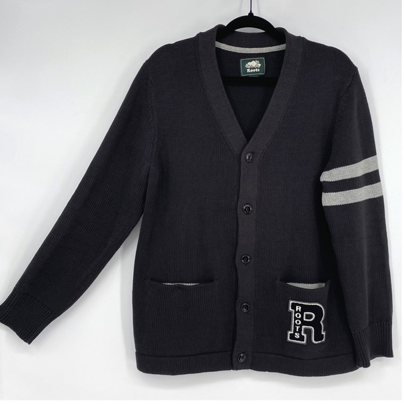 Roots Heritage Varsity Cotton Knit Cardigan Letterman Dark Academia Prep
